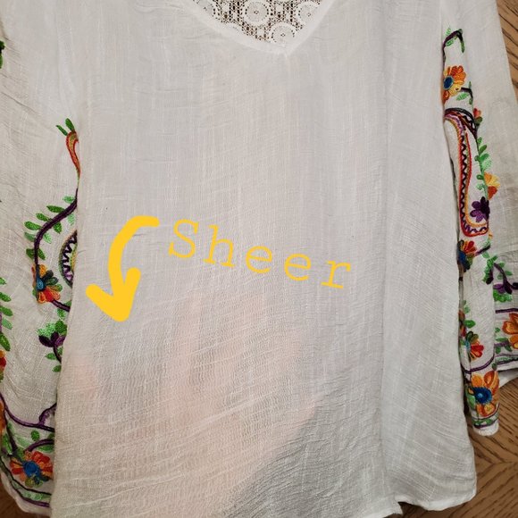 1) FIG & FLOWER embroider boho top Sz. PL - Picture 4 of 11